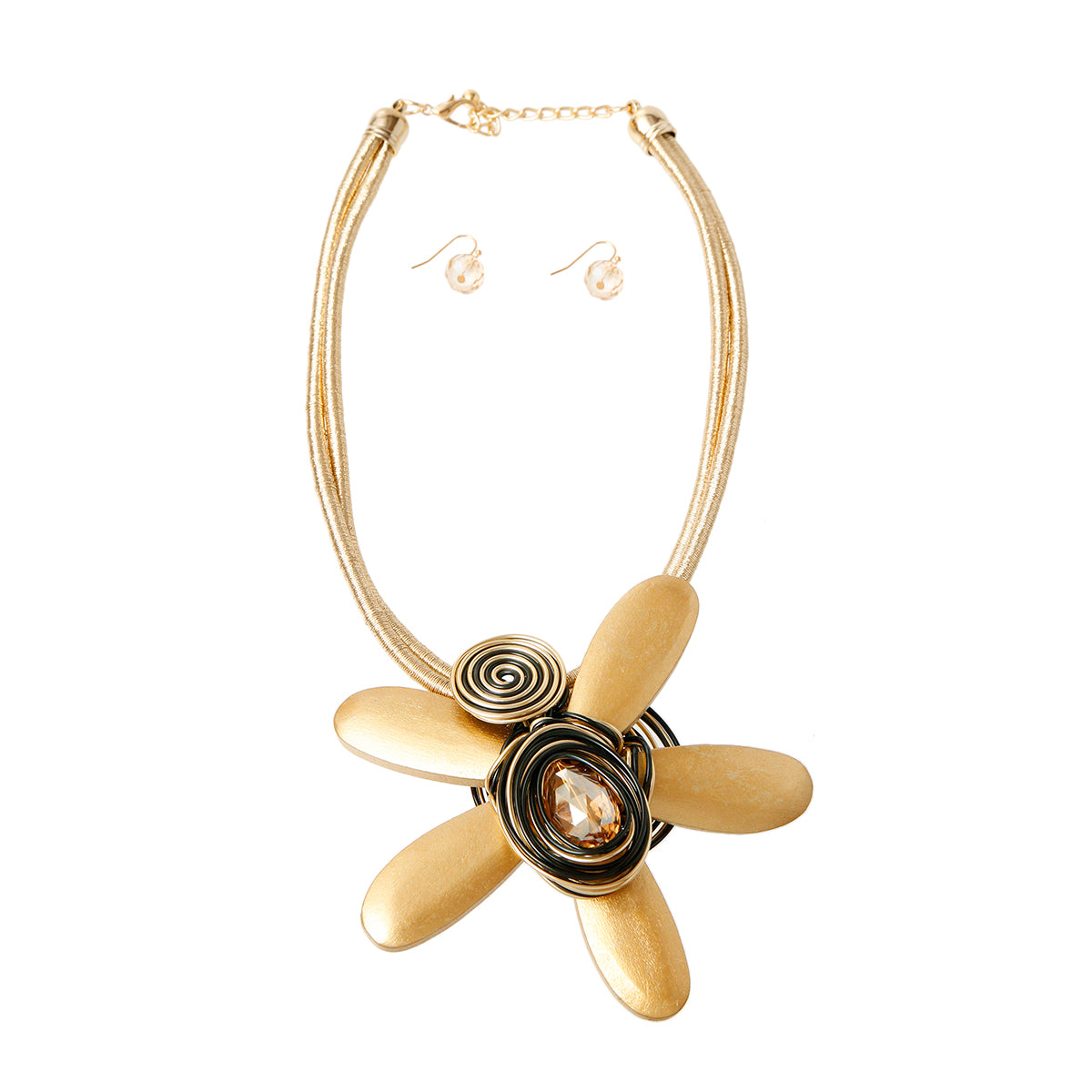 Wooden Flower Necklace Set