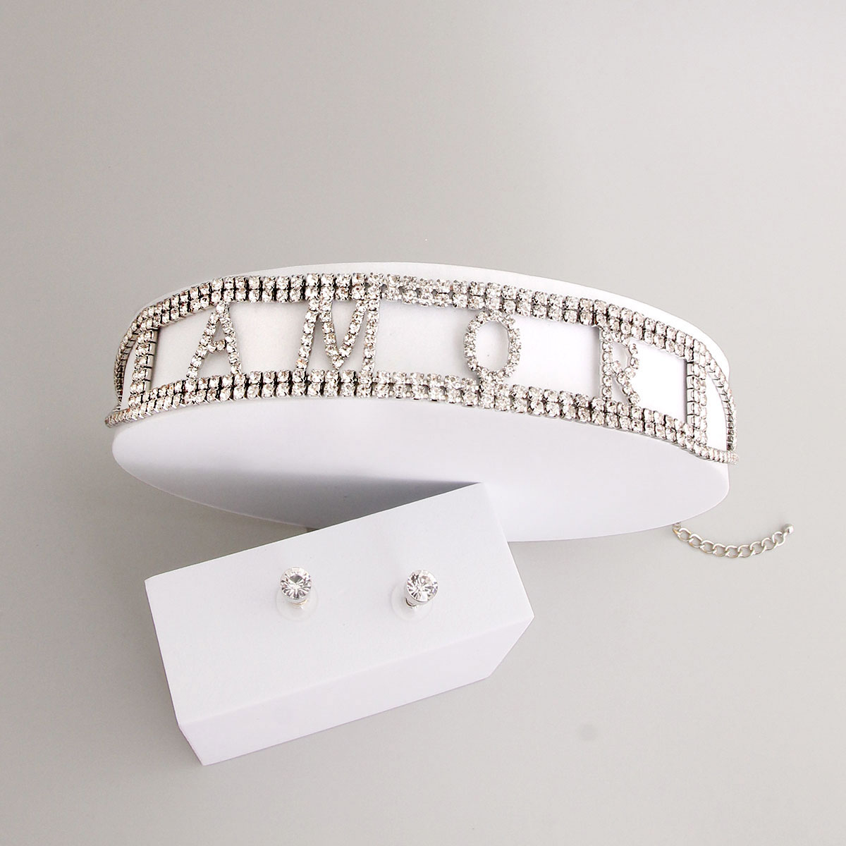 Silver AMOR Rhinestone Choker