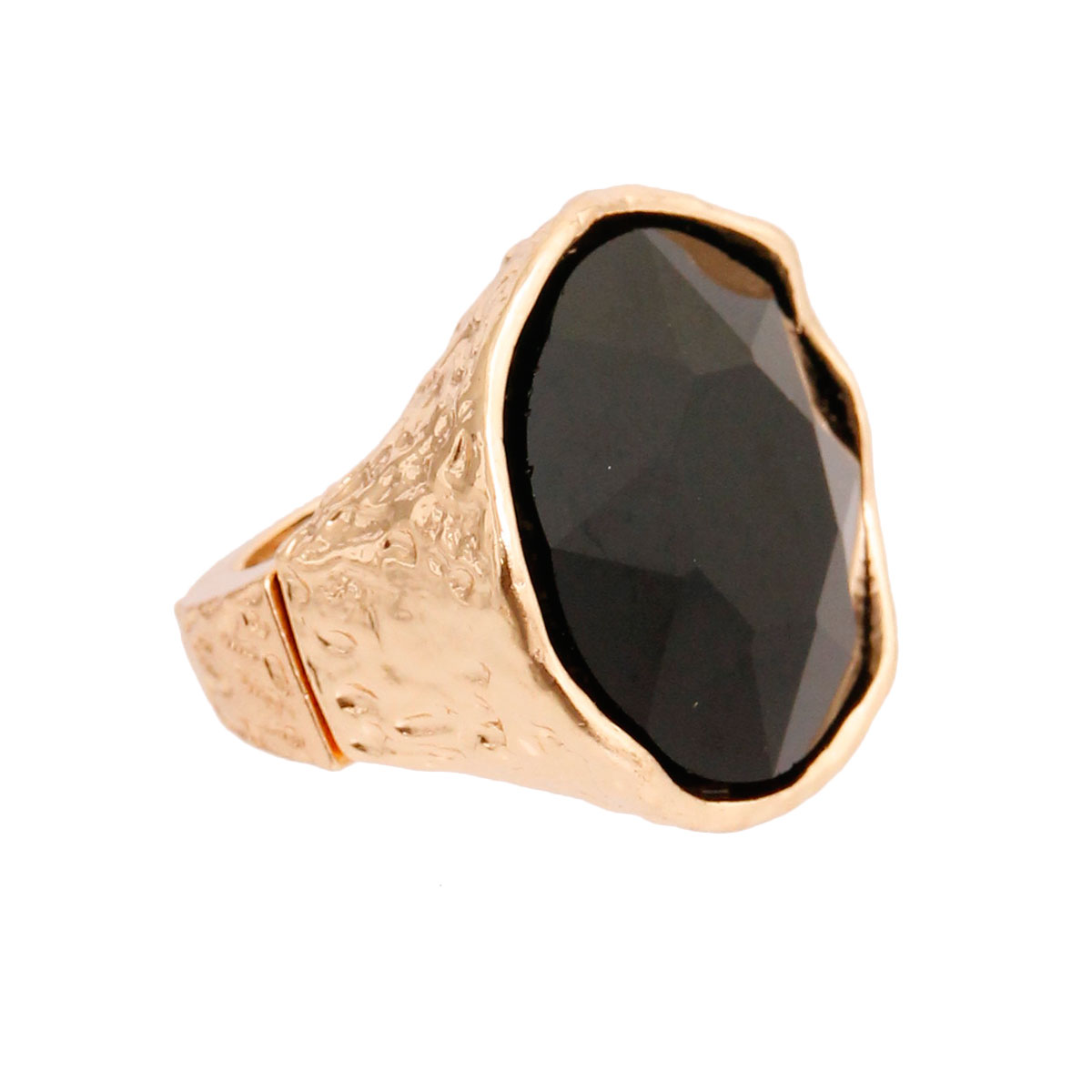 Gold Black Round Cut Crystal Ring