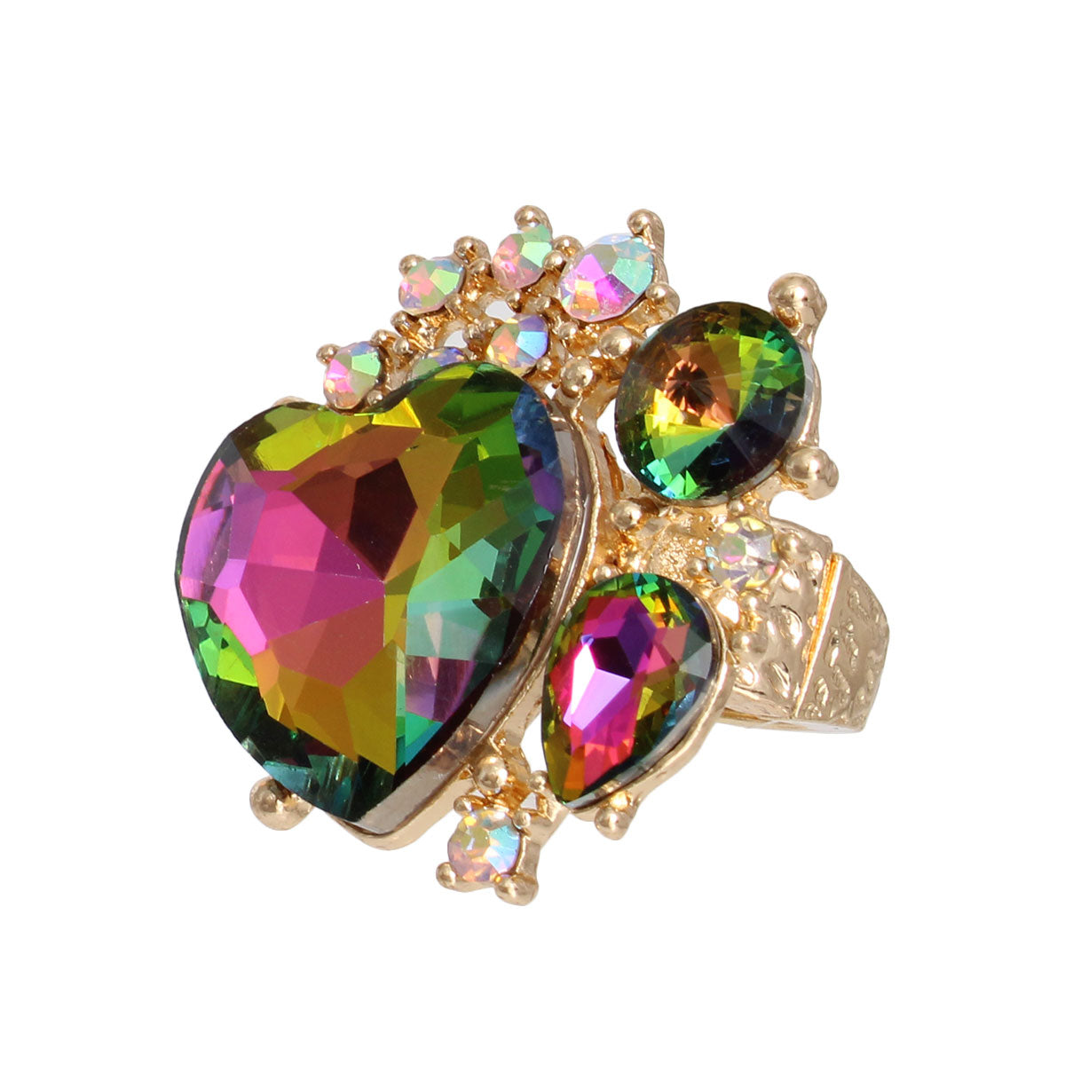 A Full Heart Pink Green Crystal Ring