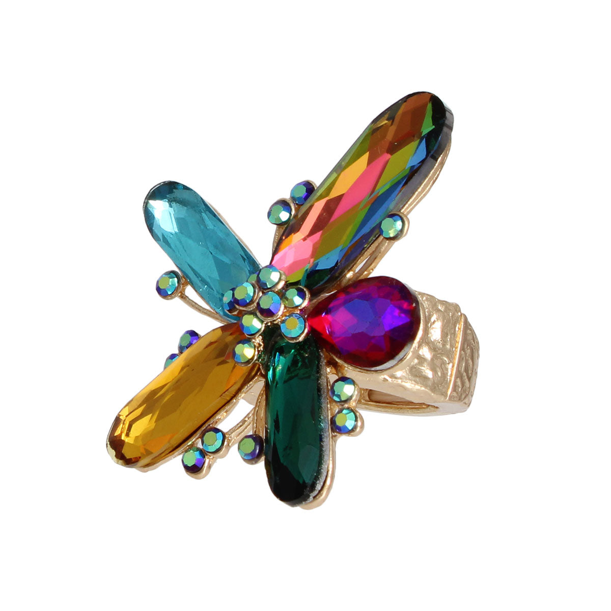 Multi Color Crystal Abstract Flower Ring