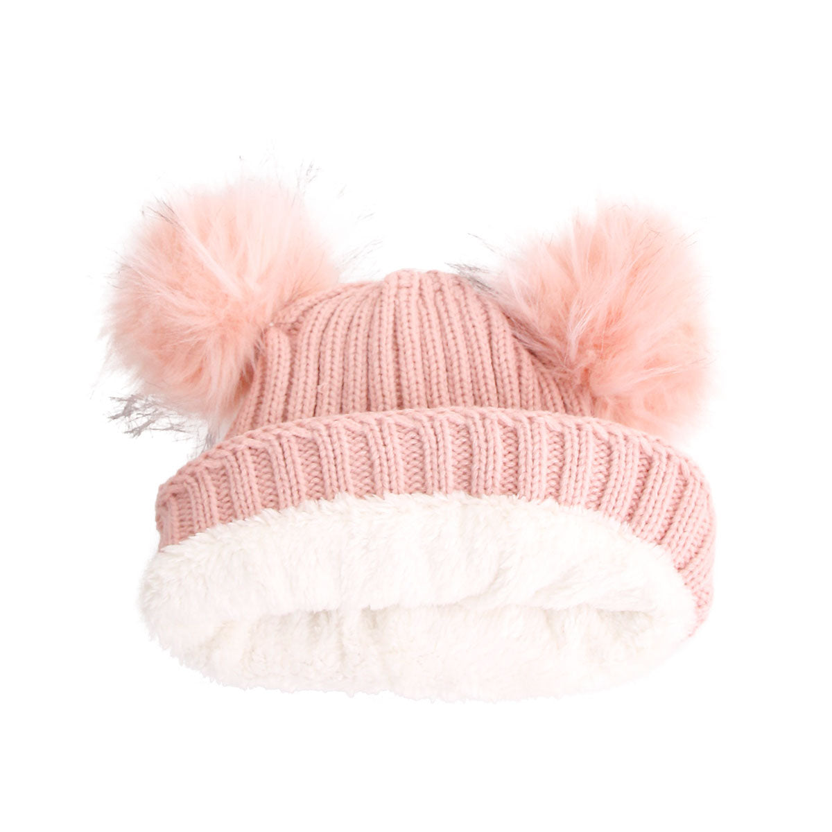 Mauve Knit Double Pom Pom Hat