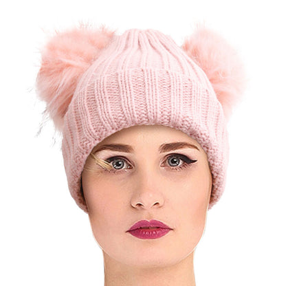 Mauve Knit Double Pom Pom Hat