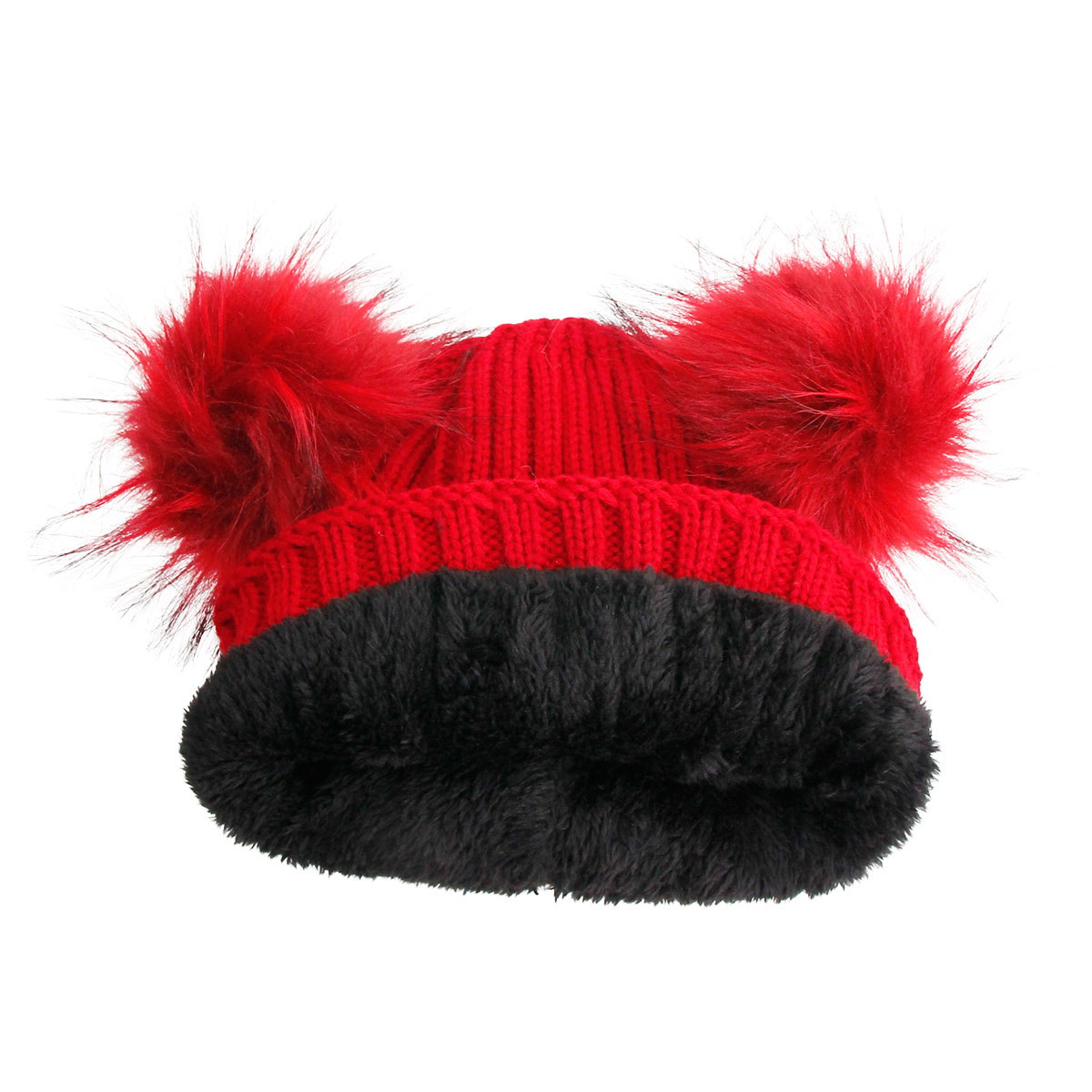Red Knit Double Pom Pom Hat