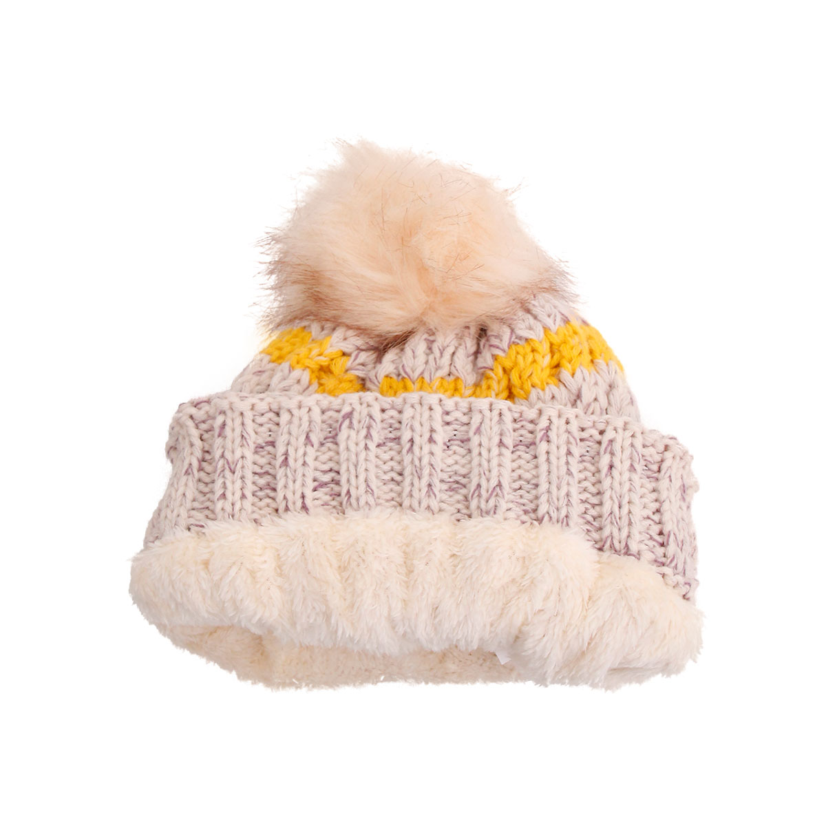 Light Brown Stripe Knit Fleece Lined Hat