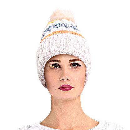 Light Brown Stripe Knit Fleece Lined Hat