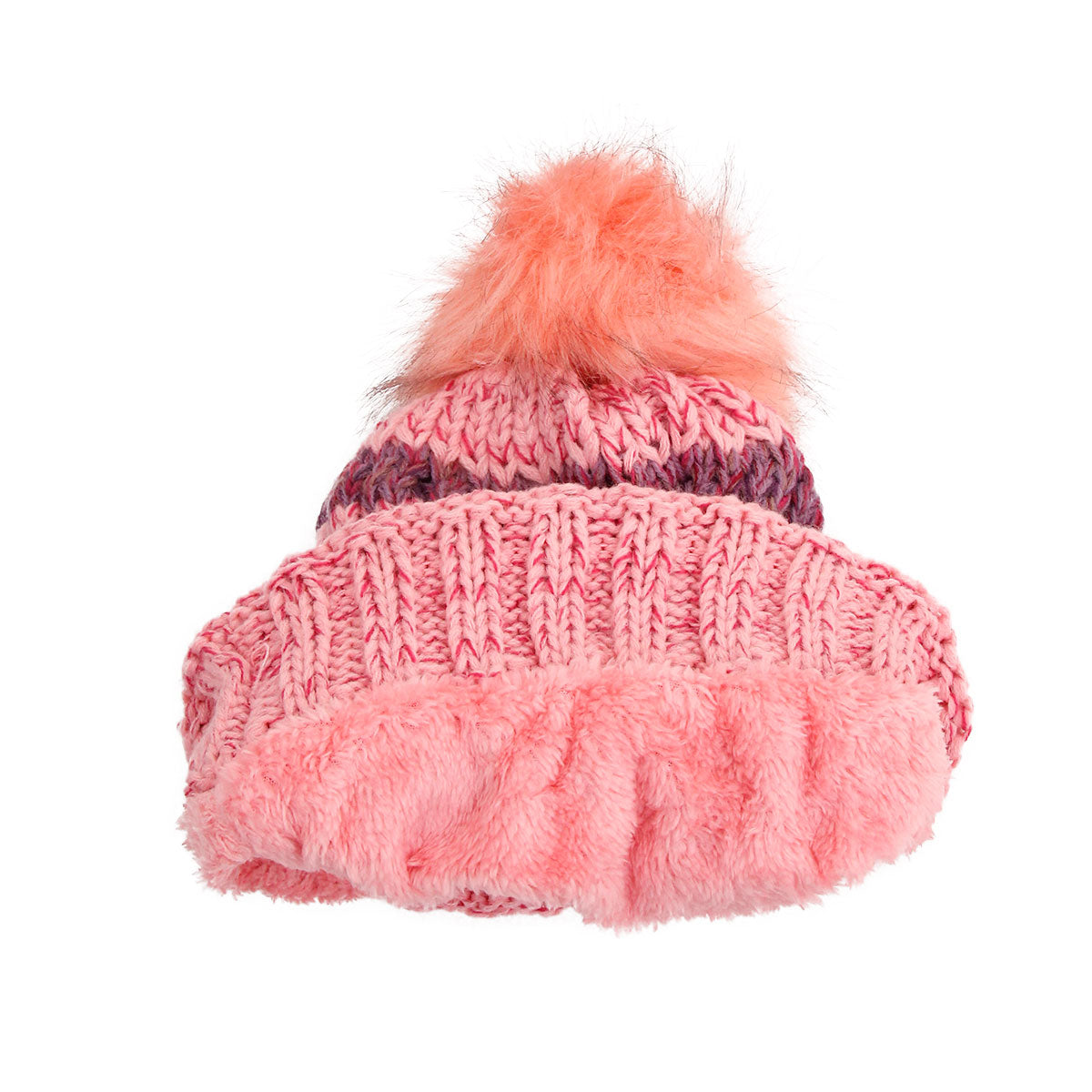 Pink Stripe Knit Fleece Lined Hat