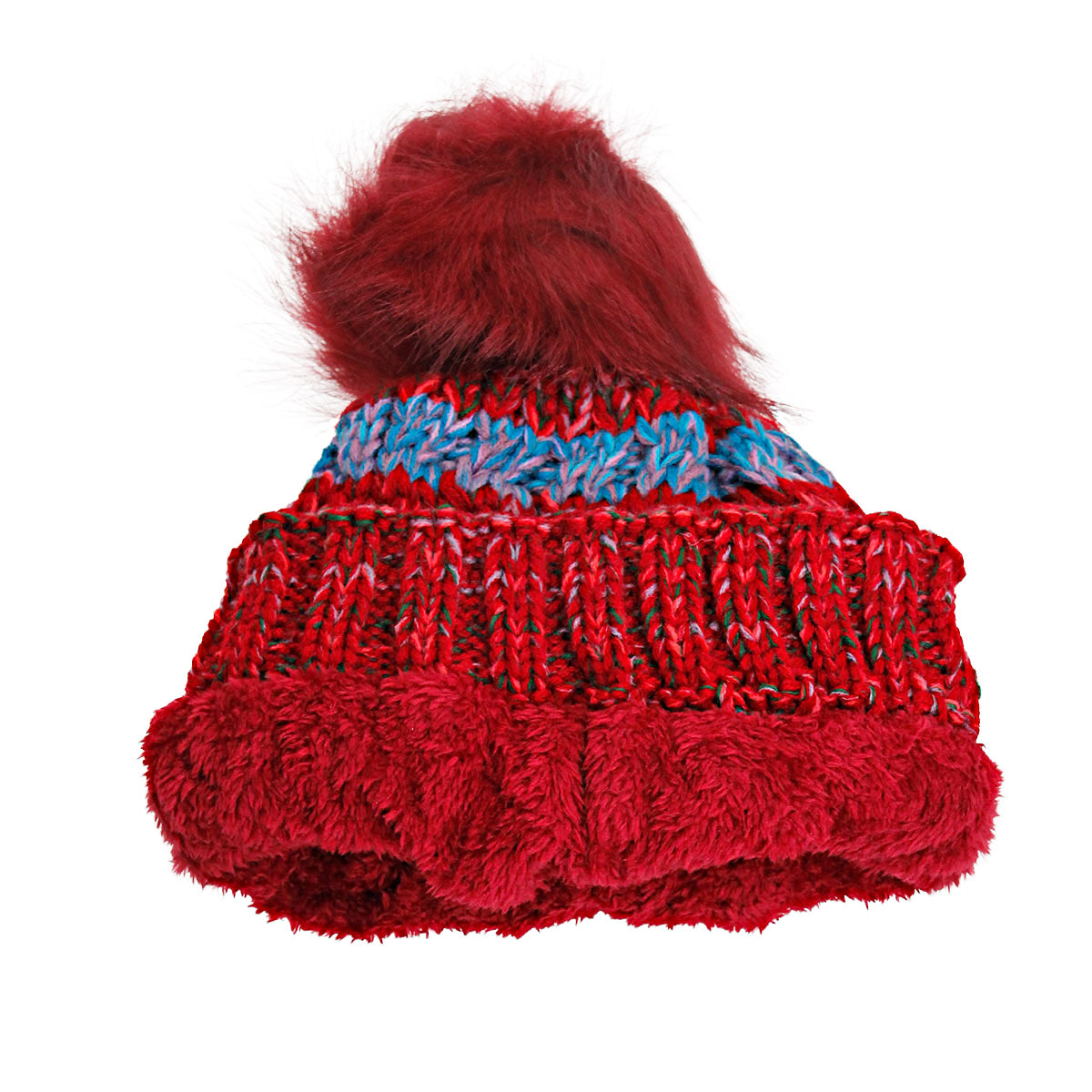 Red Stripe Knit Fleece Lined Hat