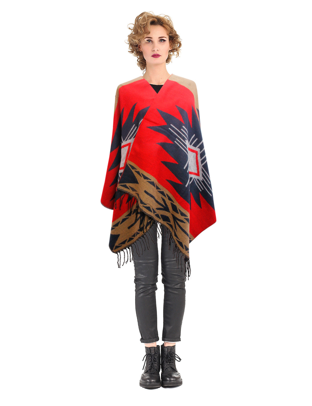 Reversible Red Aztec Shawl Scarf