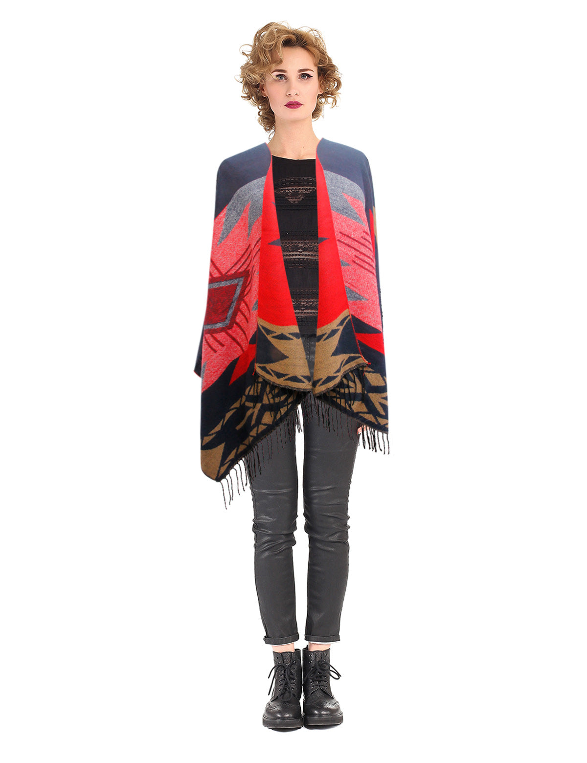Reversible Red Aztec Shawl Scarf