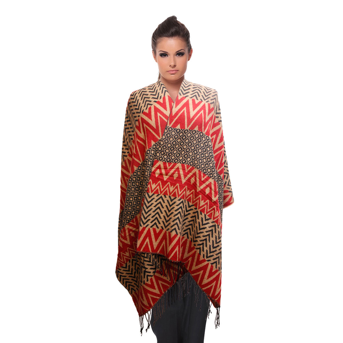 Red Tribal Stripe Shawl
