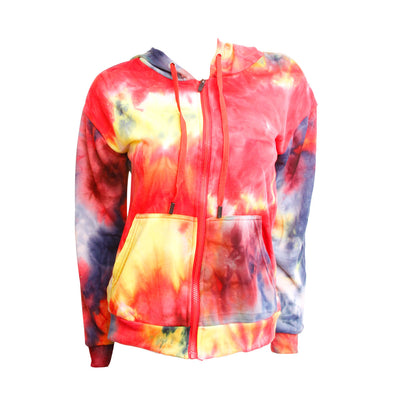 Large Red Tie Dye Zip Hoodie