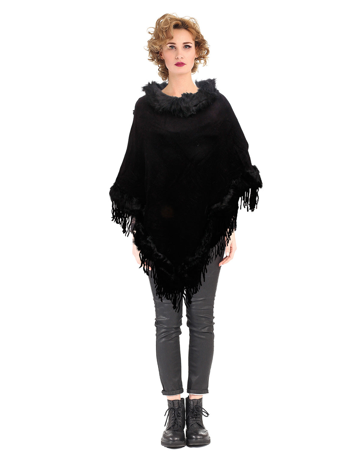 Black Fur and Fringe Poncho