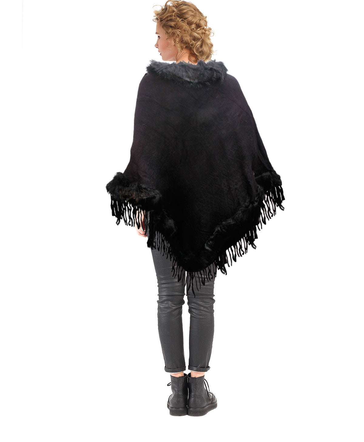 Black Fur and Fringe Poncho