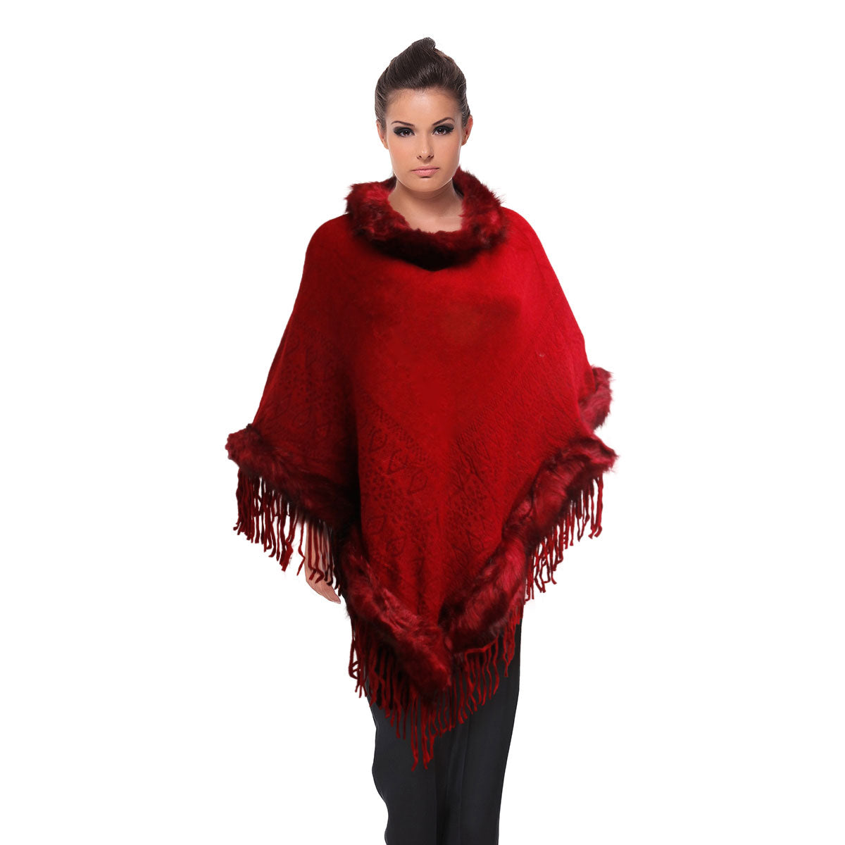 Burgundy Fur and Fringe Poncho