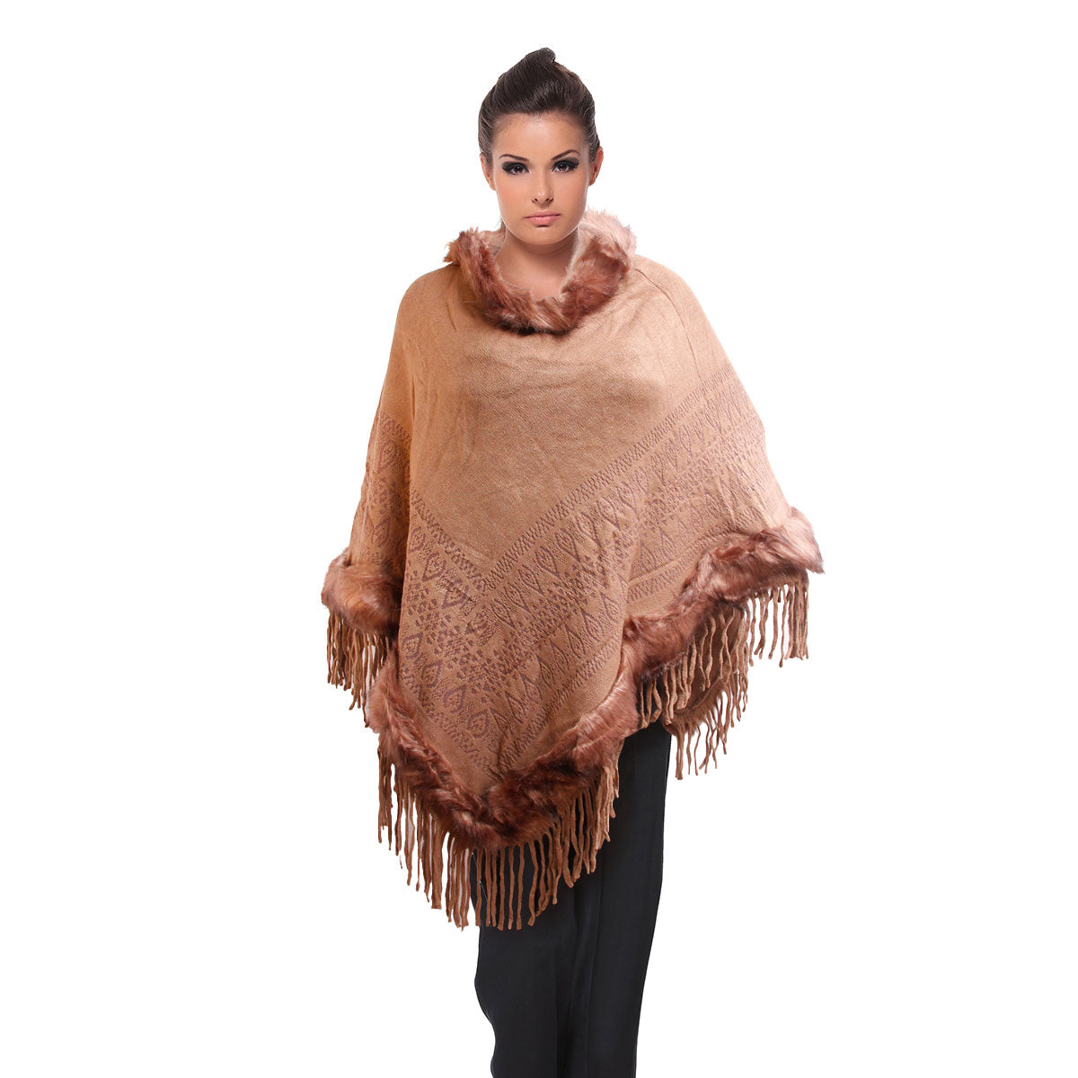 Brown Fur and Fringe Poncho