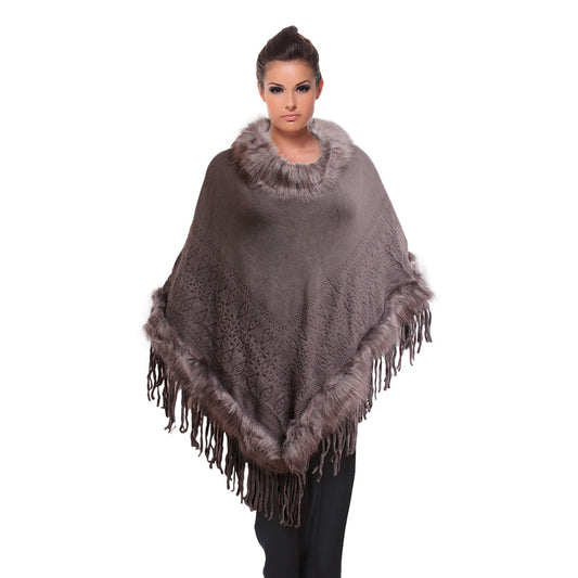 Gray Fur and Fringe Poncho