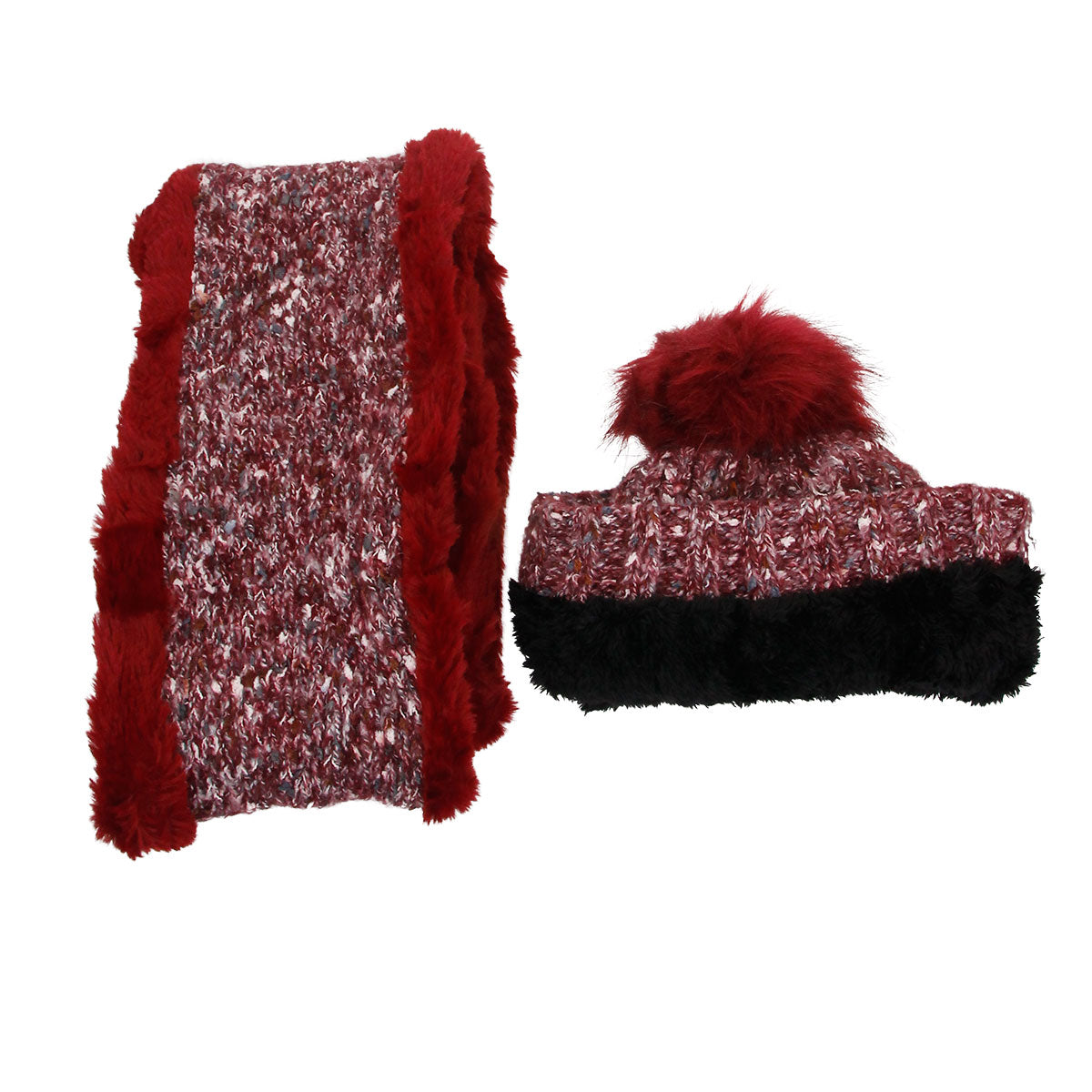 Burgundy Cable Knit Scarf and Hat Set