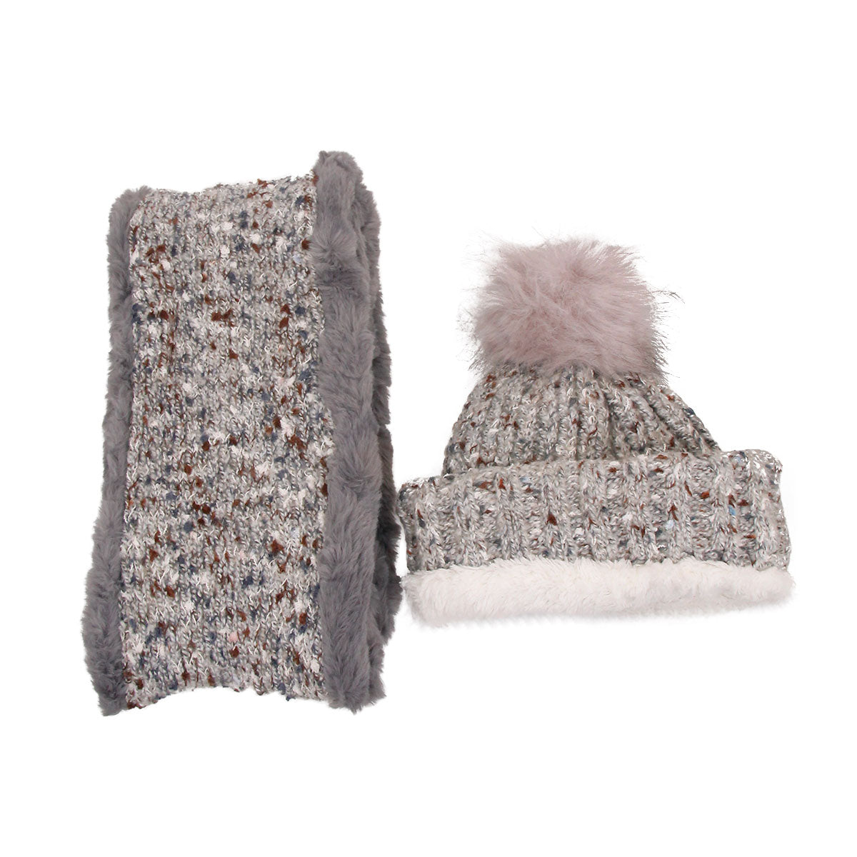 Gray Cable Knit Scarf and Hat Set