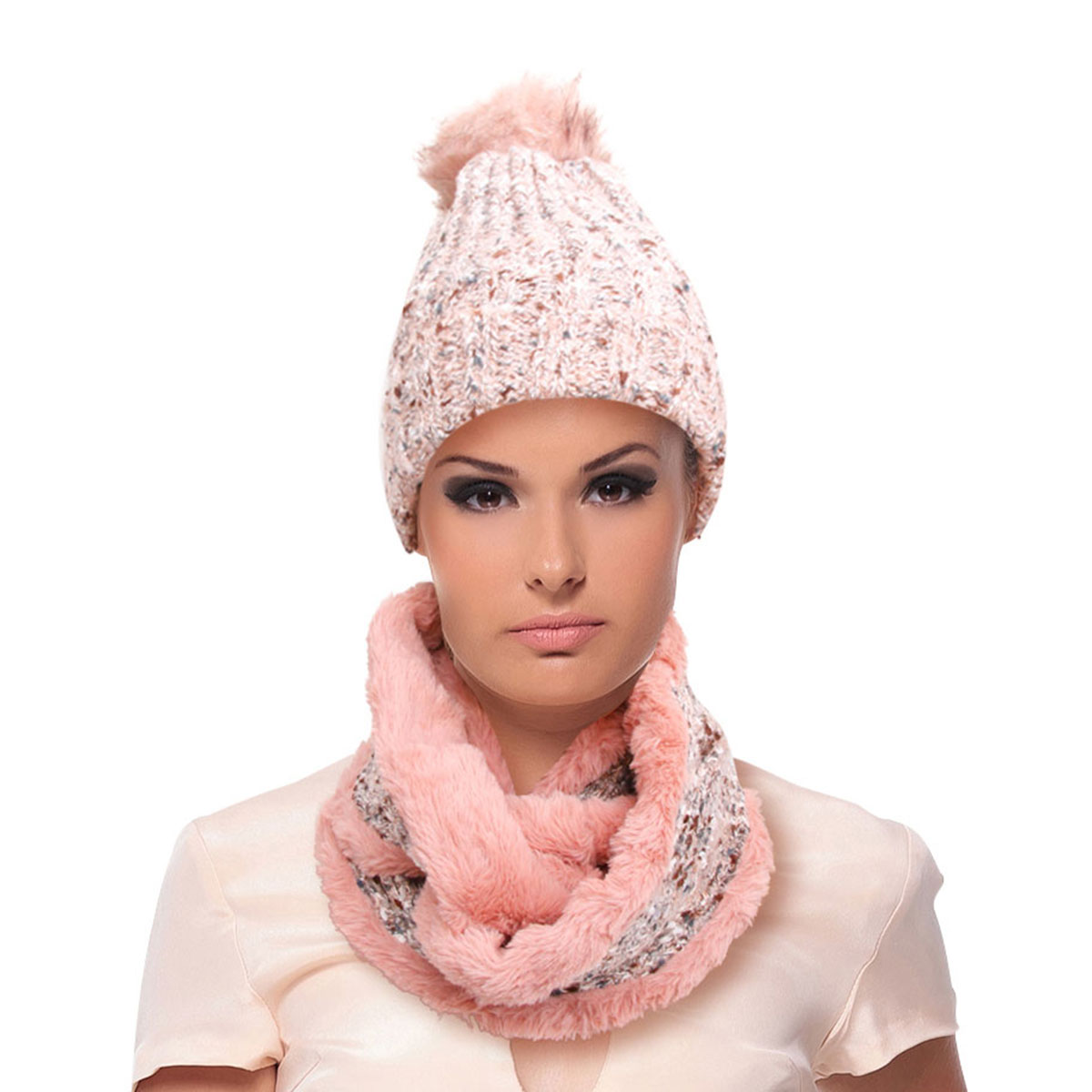 Pink Cable Knit Scarf and Hat Set
