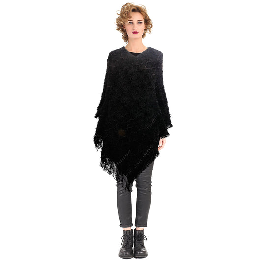 Black Diamond Detail Fringe Poncho