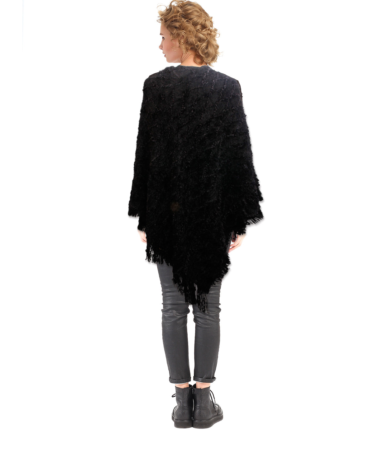 Black Diamond Detail Fringe Poncho