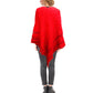 Red Diamond Detail Fringe Poncho
