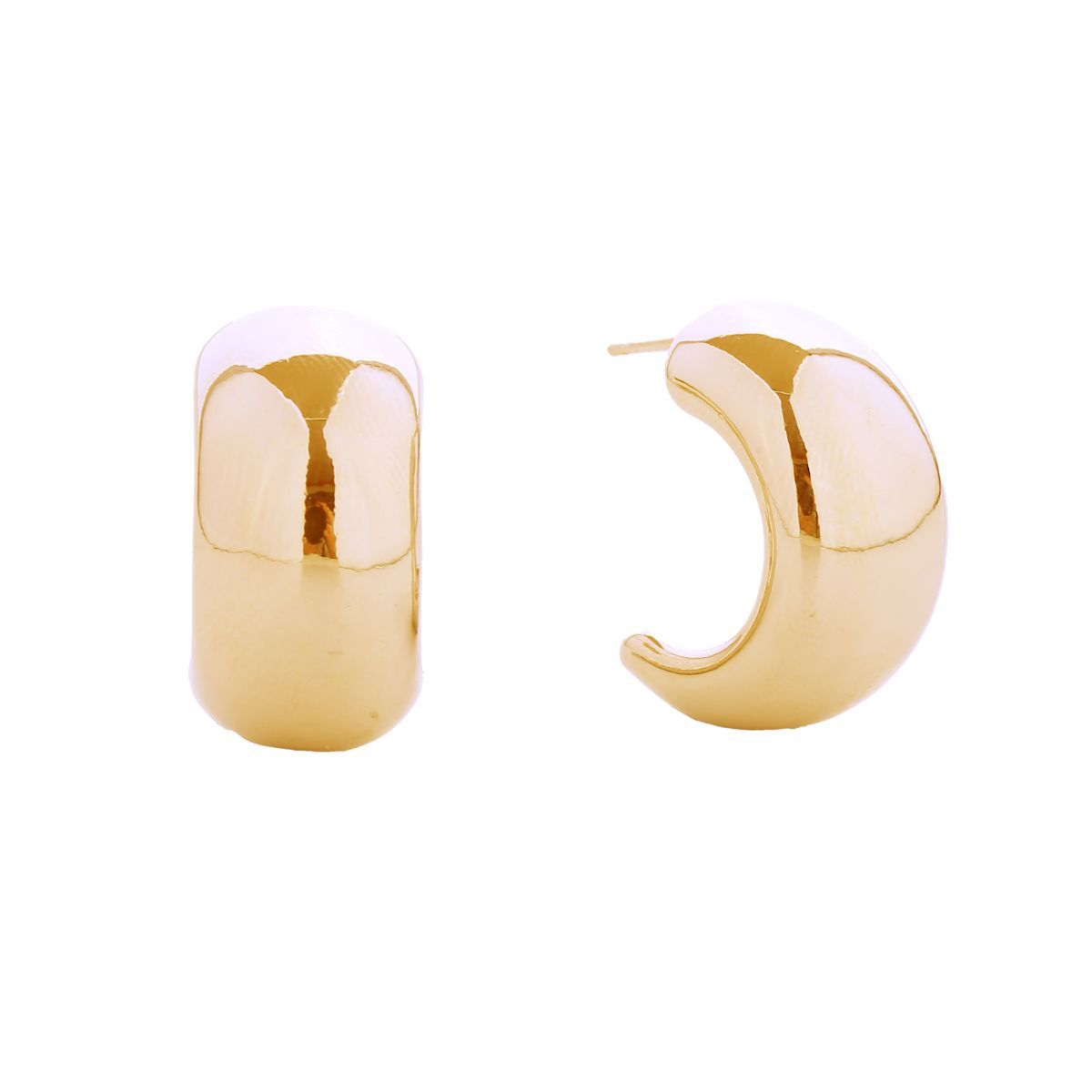 Hoop 14K Gold Small Moon Wide Earrings for Women