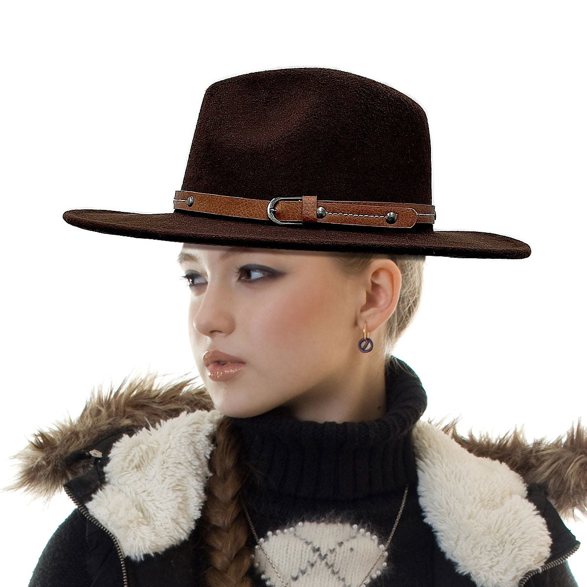 Buckle Brown Wide Brim Fedora