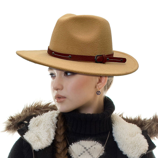 Buckle Camel Wide Brim Fedora
