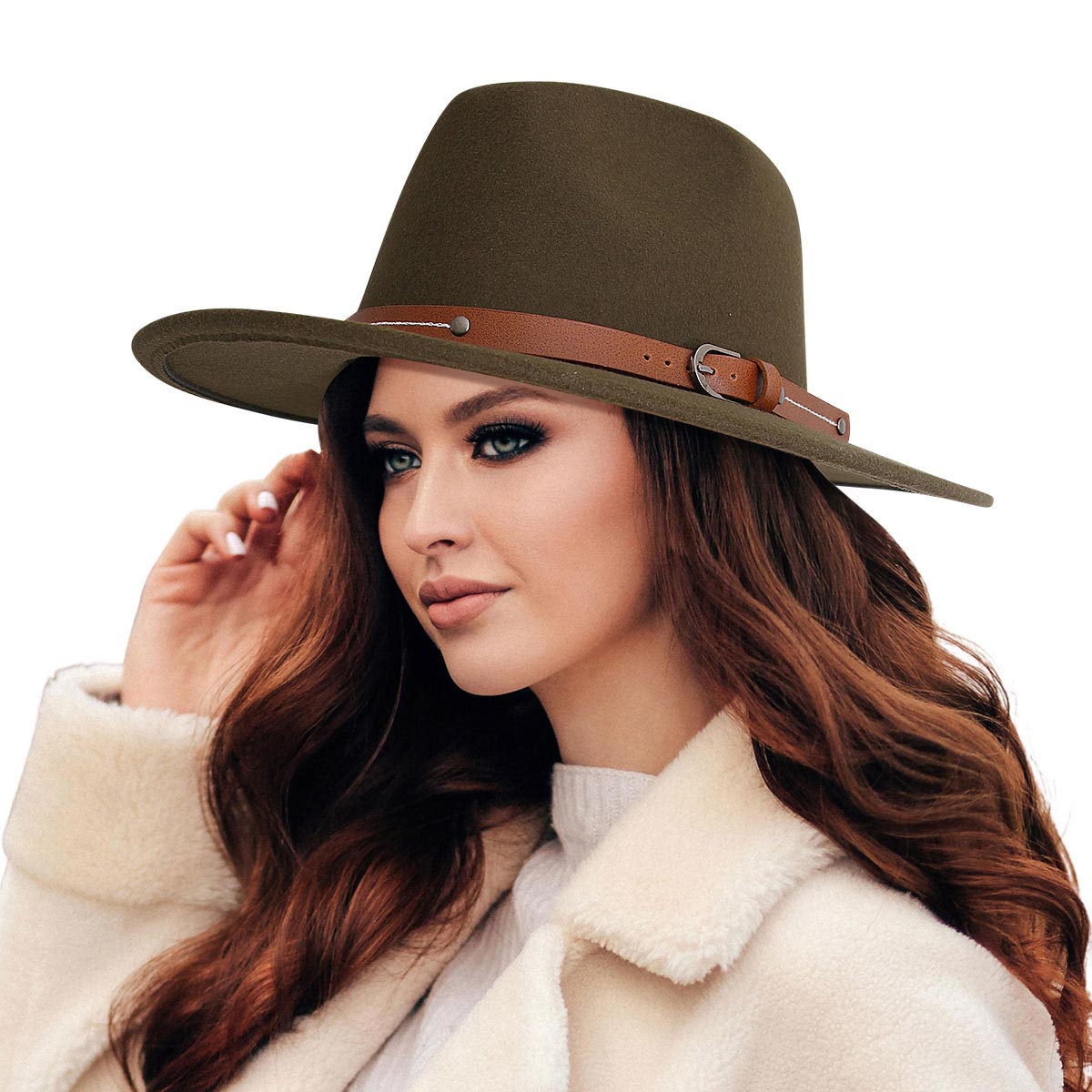 Buckle Olive Wide Brim Fedora