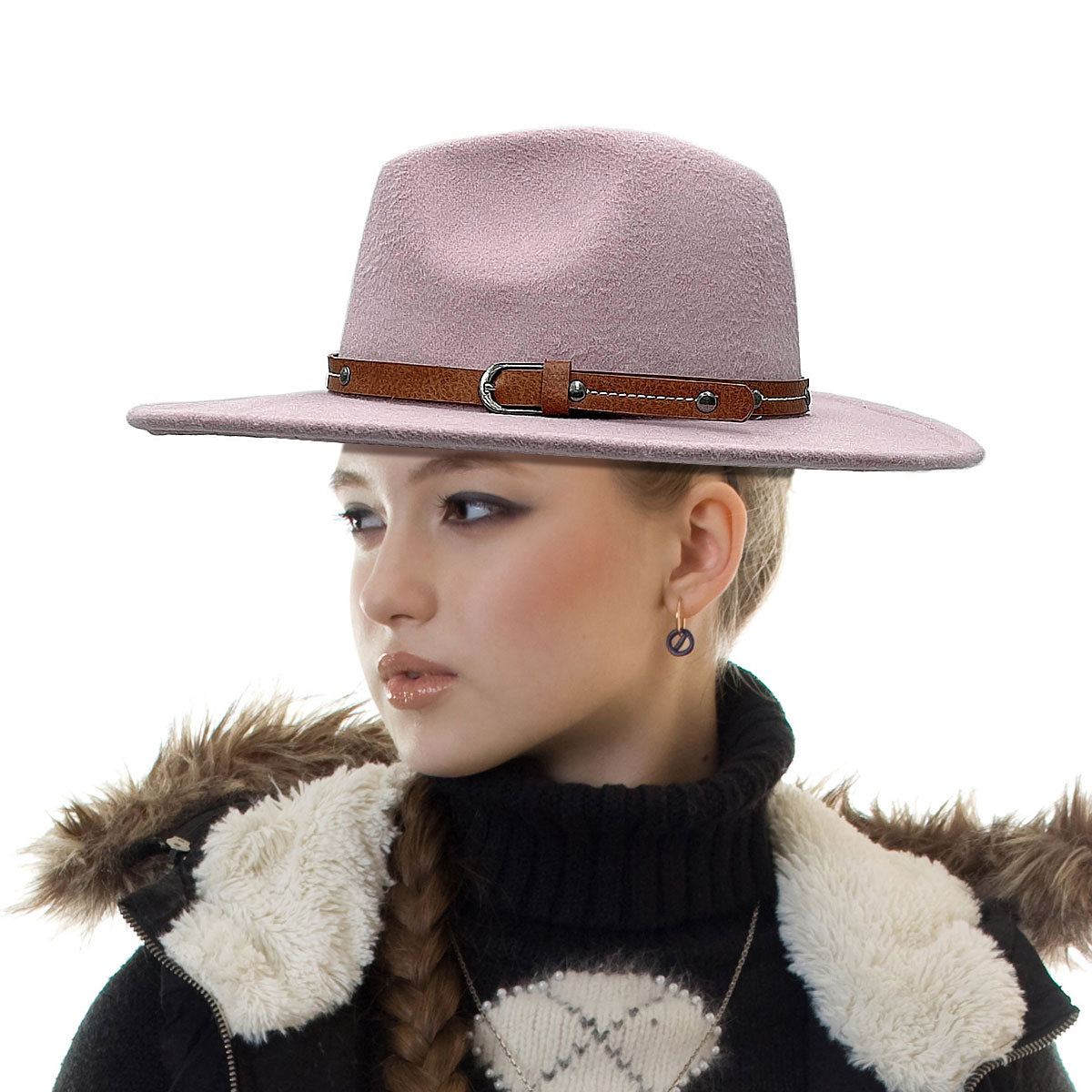 Buckle Pink Wide Brim Fedora