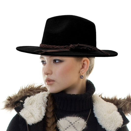 Braided Black Wide Brim Fedora