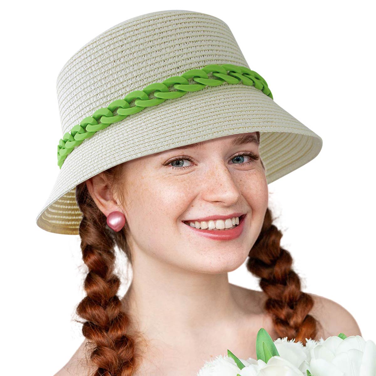 Green Chain Straw Bucket Hat