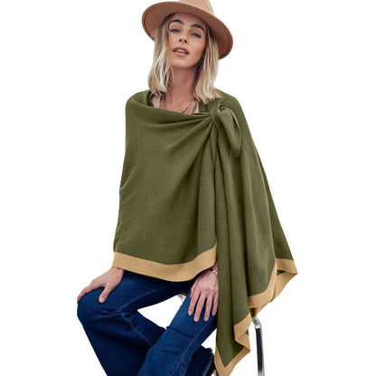 Olive Bordered Shoulder Strap Ruana