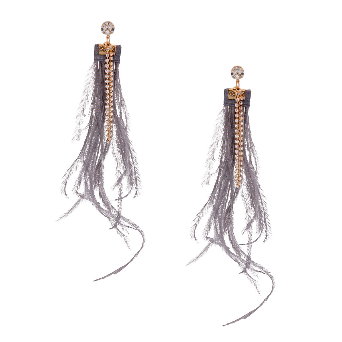 Gray Feather Shoulder Duster Earrings