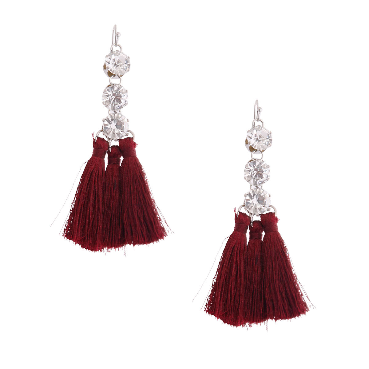 Burgundy Tassel Crystal Earrings