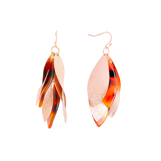 Gold Tortoiseshell Dangle Leaf Earrings