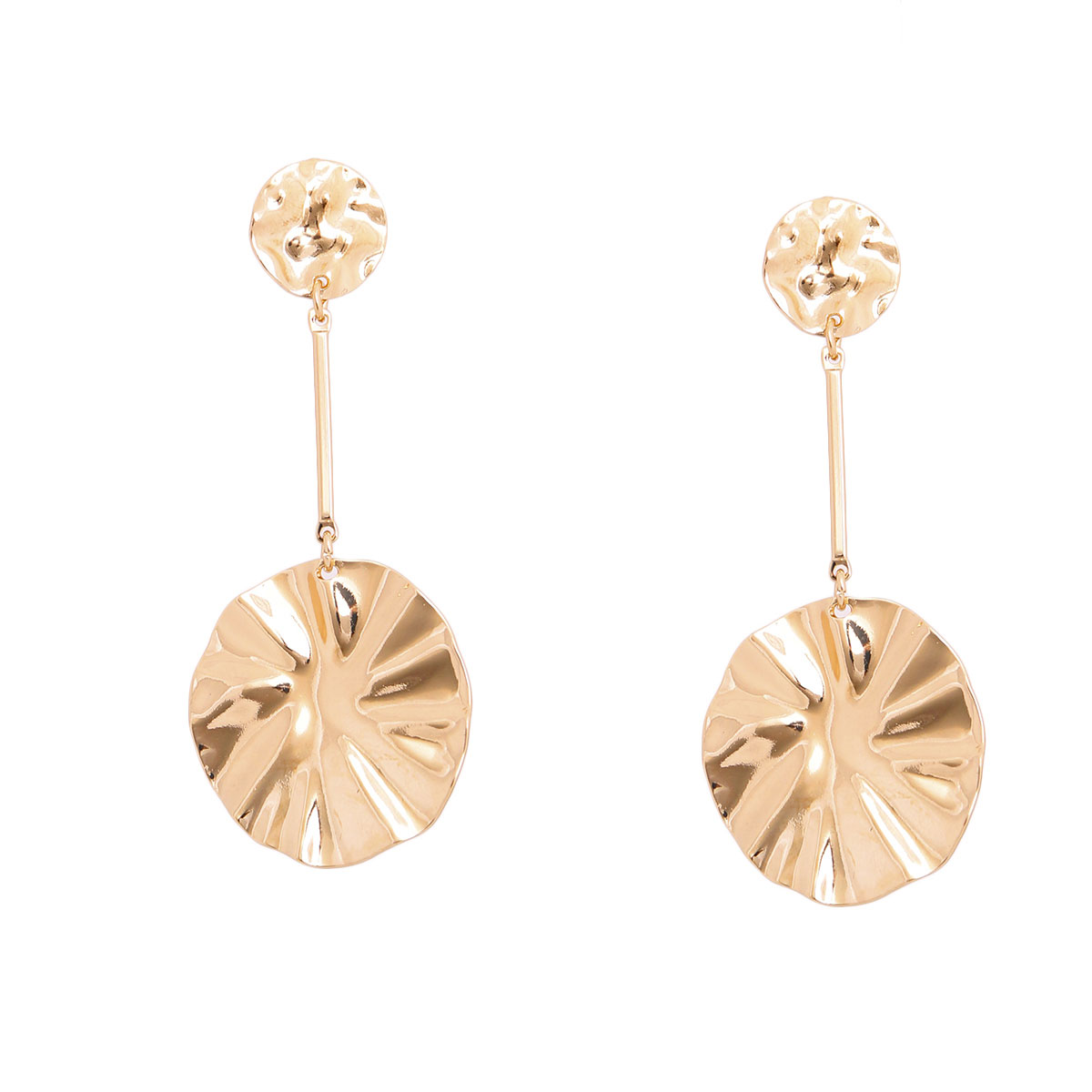 Gold Wavy Metal Circular Earrings