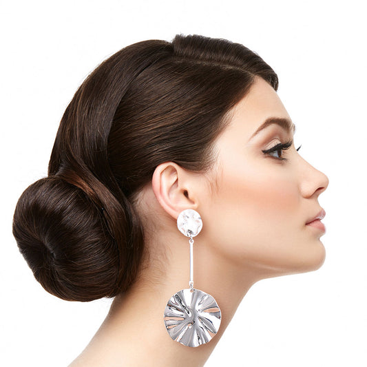 Silver Wavy Metal Circular Earrings