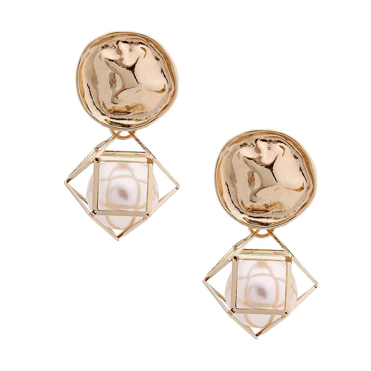 Gold Caged Pearl Earrings