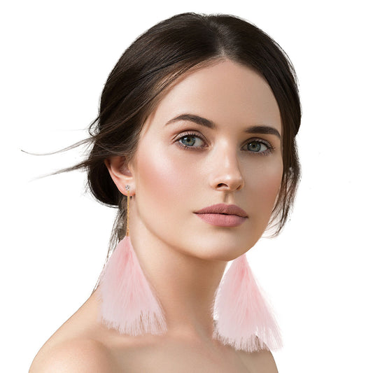 Pink Feather Chain Earrings