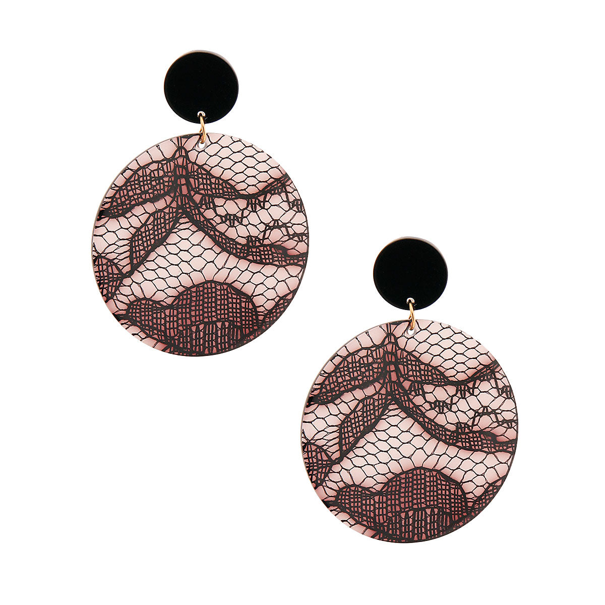 Black Lace Disc Drop Earrings