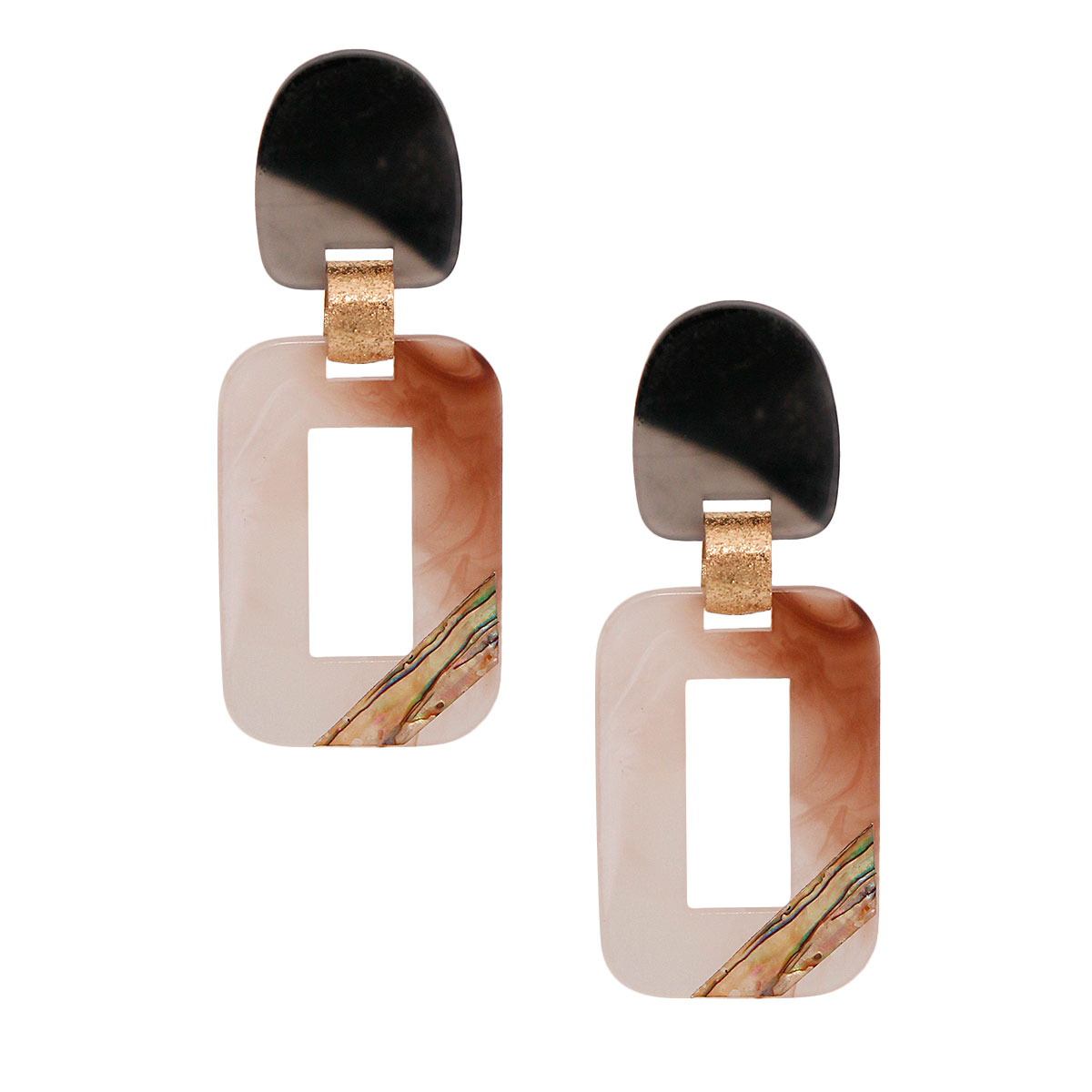 Brown Rectangle Abalone Earrings