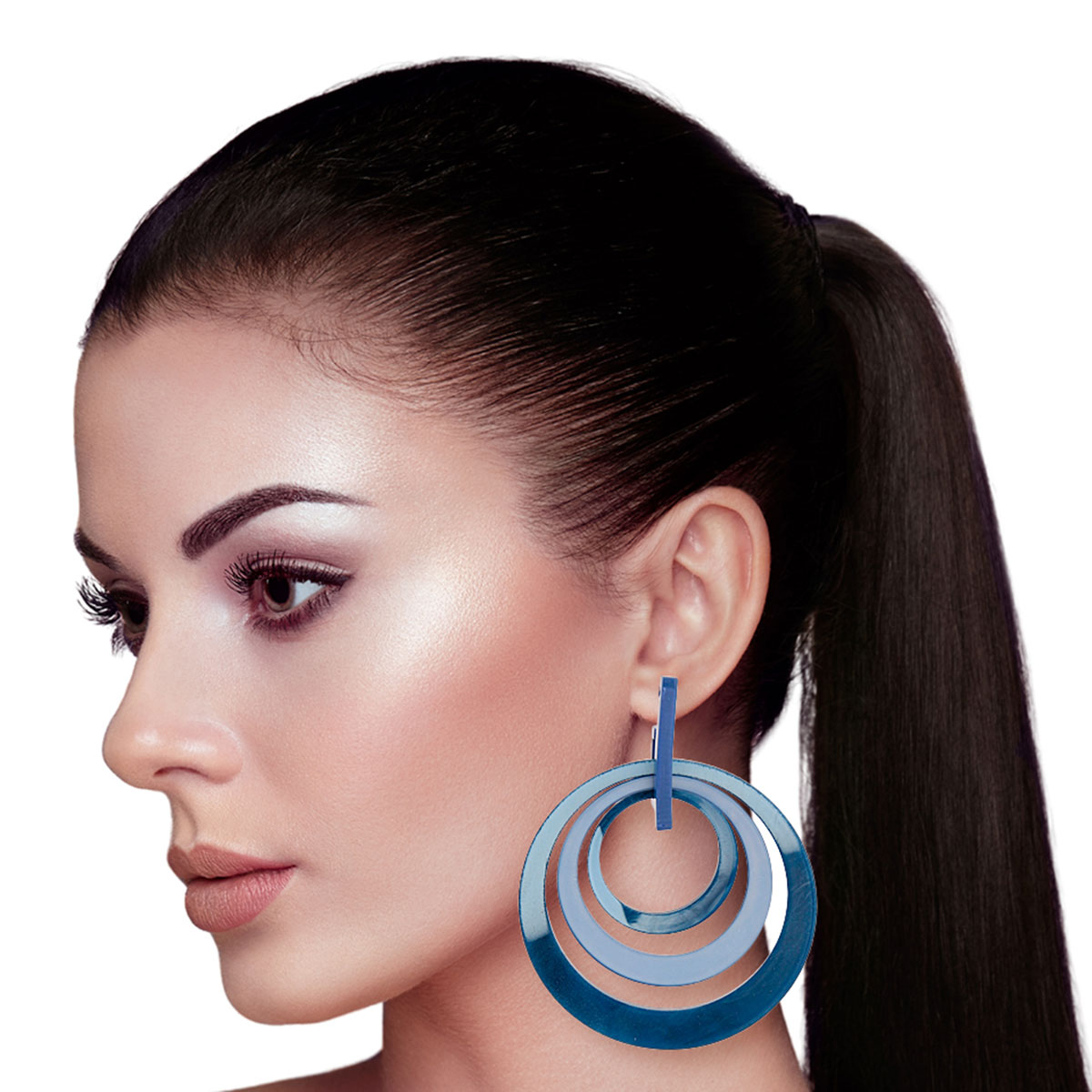 Blue Marbled Concentric Ring Earrings