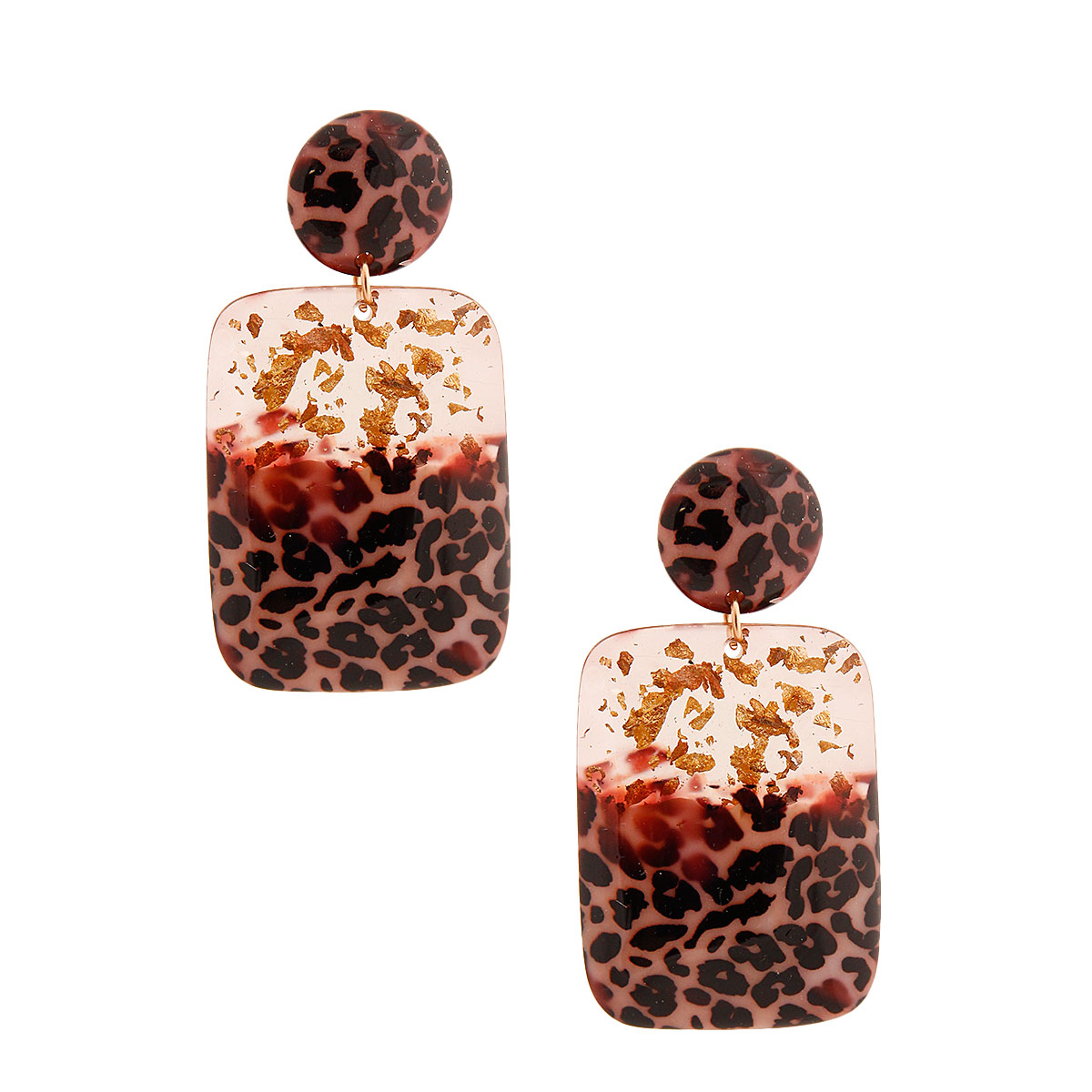 Pink Leopard Gold Flake Earrings