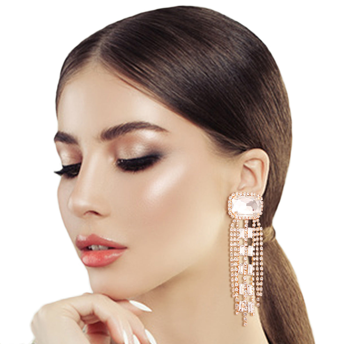 Gold Radiant Crystal Fringe Earrings