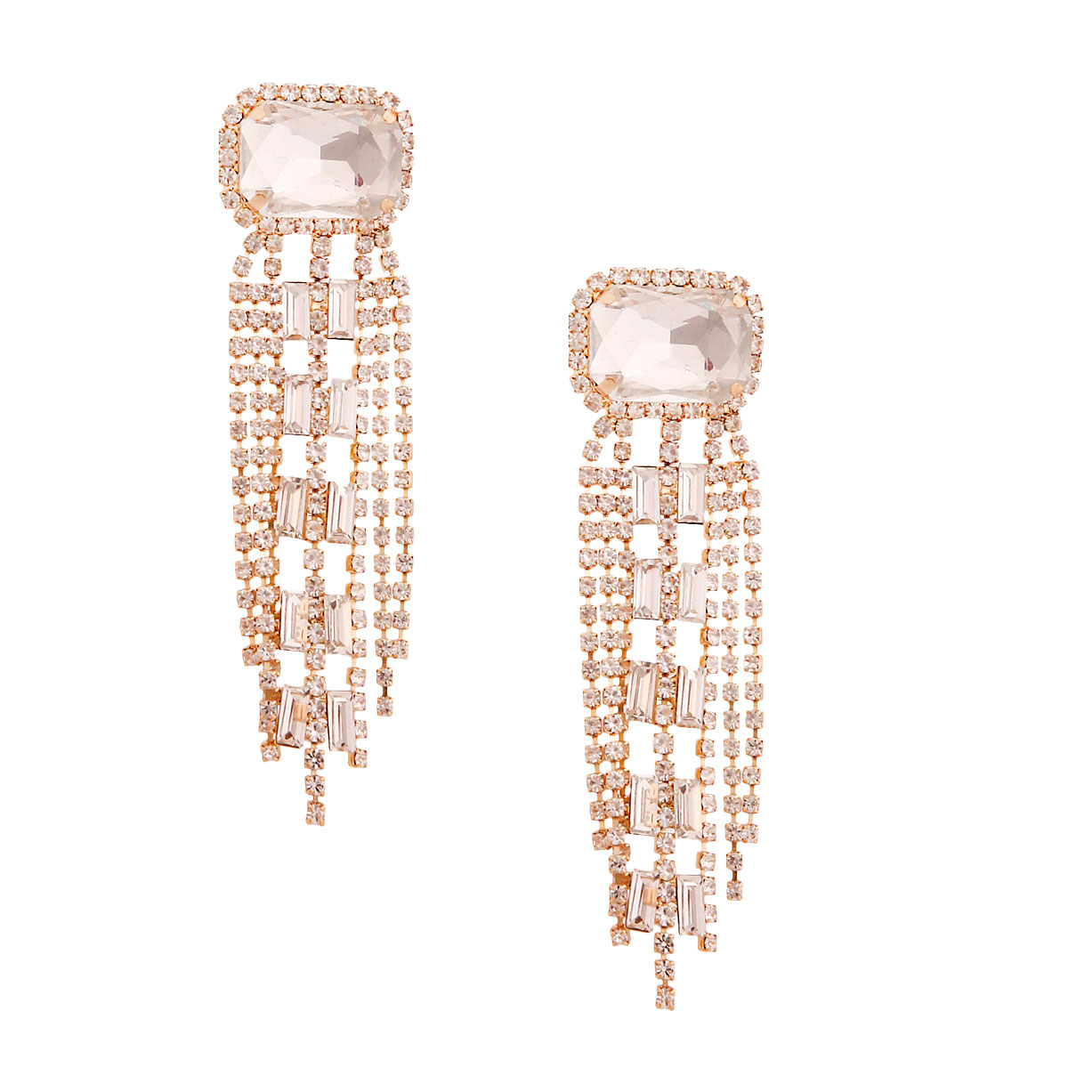 Gold Radiant Crystal Fringe Earrings