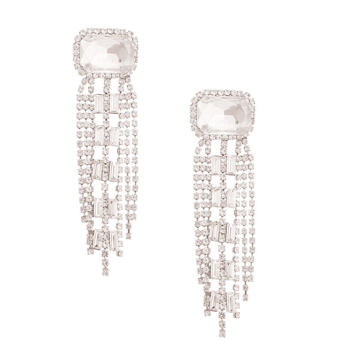 Silver Radiant Crystal Fringe Earrings