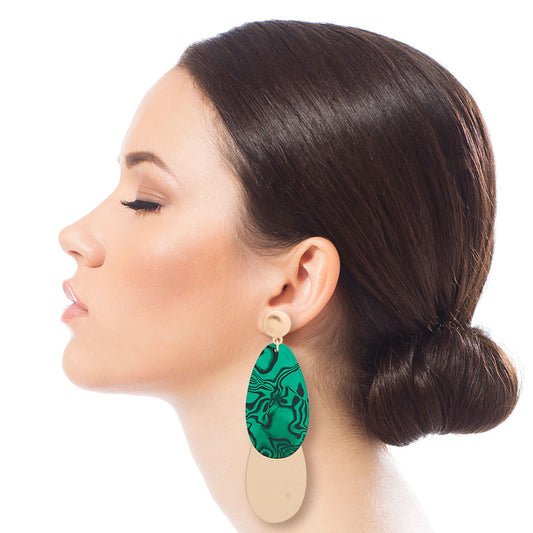 Shiny Marbled Green Teardrop Earrings